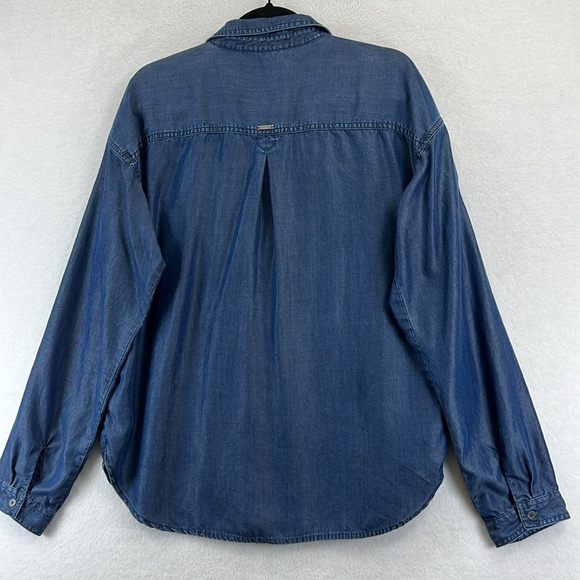 Prana Women’s Tencel Button Front Shirt/Top/Blouse XL Blue Denim Chambray EUC - Picture 7 of 12